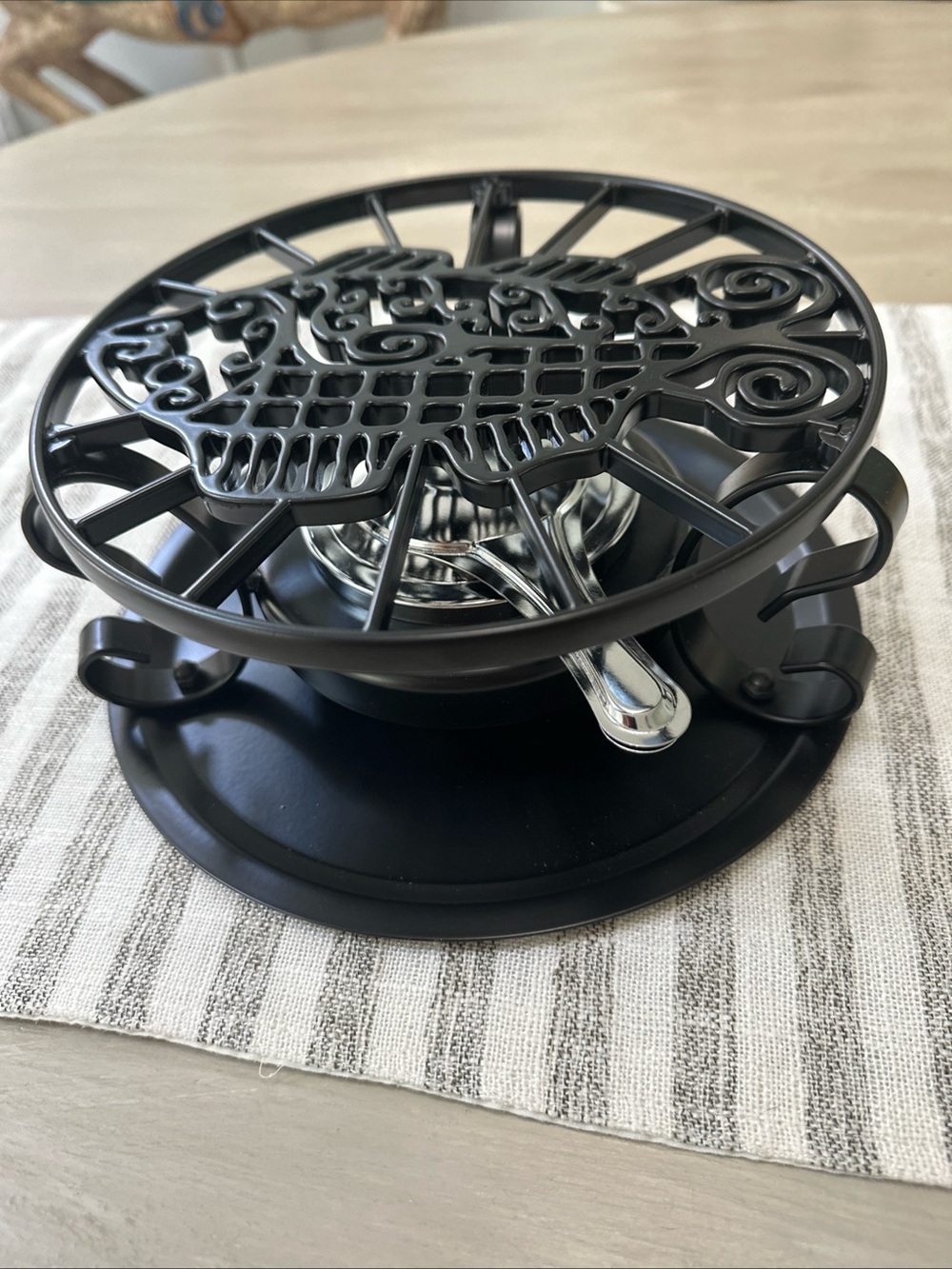 Mackenzie Childs Courtly Check Fondue Pot Burner Stand Fish Retro